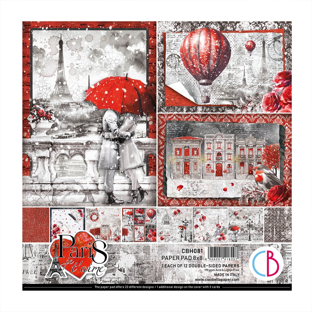Ciao Bella Paper - Paris Je t’aime - 8"x8" Paper Pad 