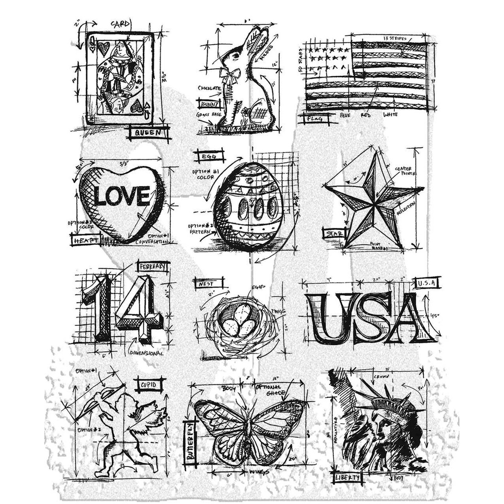 Tim Holtz - Stampers Anonymous Cling Stamps - Mini Blueprints #2