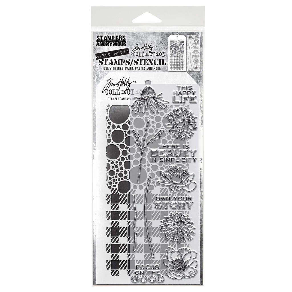Tim Holtz Mixed-Media Stamps & Stencil Set #24 - Flower Garden