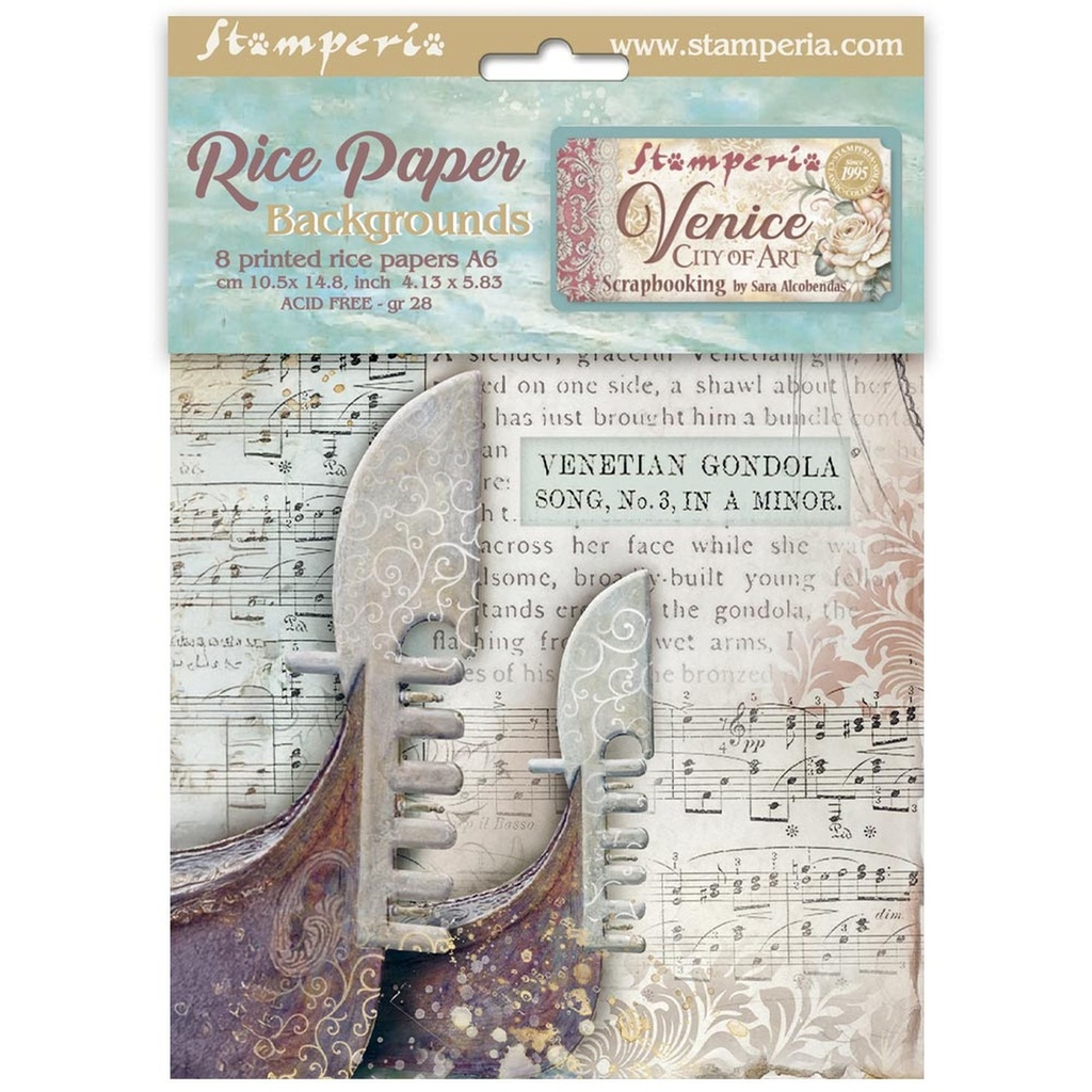 Stamperia - Venice City of Art - A6 Rice Paper Backgrounds (8 designs)