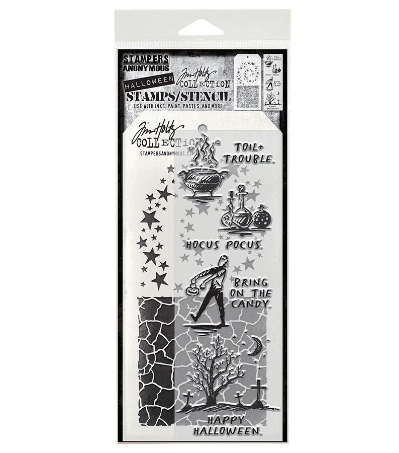 Tim Holtz Mixed-Media Stamps & Stencil Set #93 - Halloween Sketch
