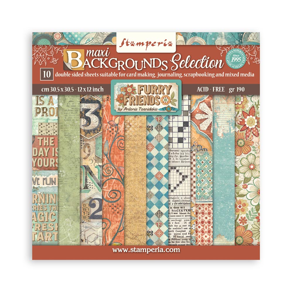 Stamperia - Furry Friends - 12"x12" Backgrounds Scrapbooking Pad