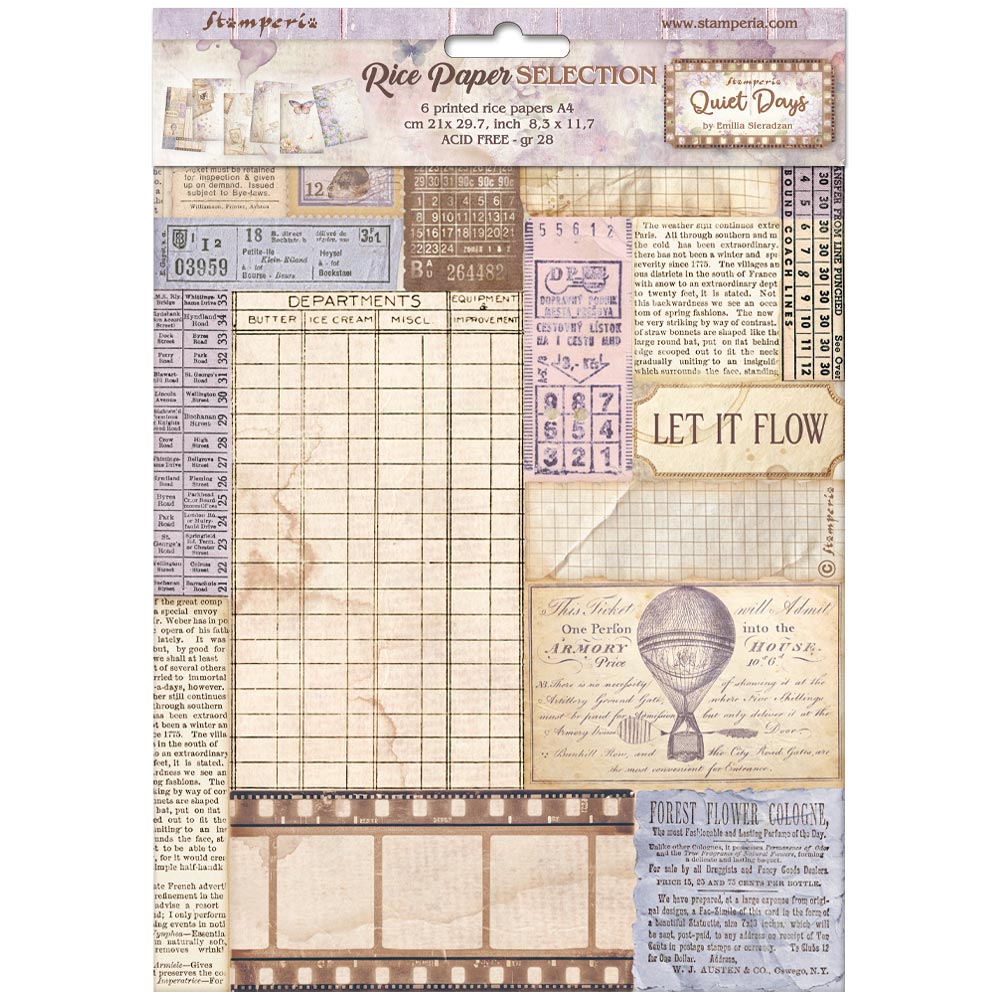 Stamperia - Quiet Days - A4 Rice Paper Selection (6 designs)
