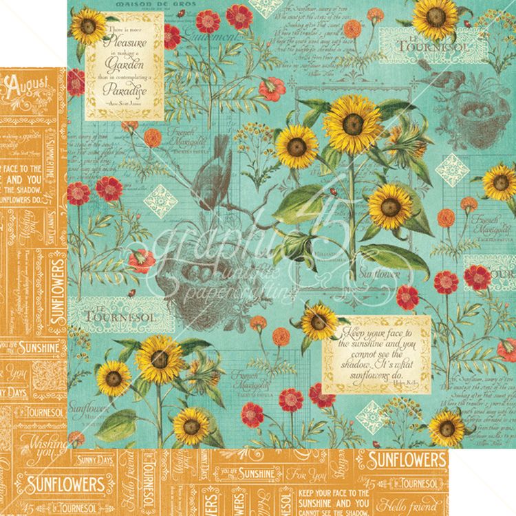 Graphic 45 - Time to Flourish - August Flourish 12"x12" Paper (x10 sheets)