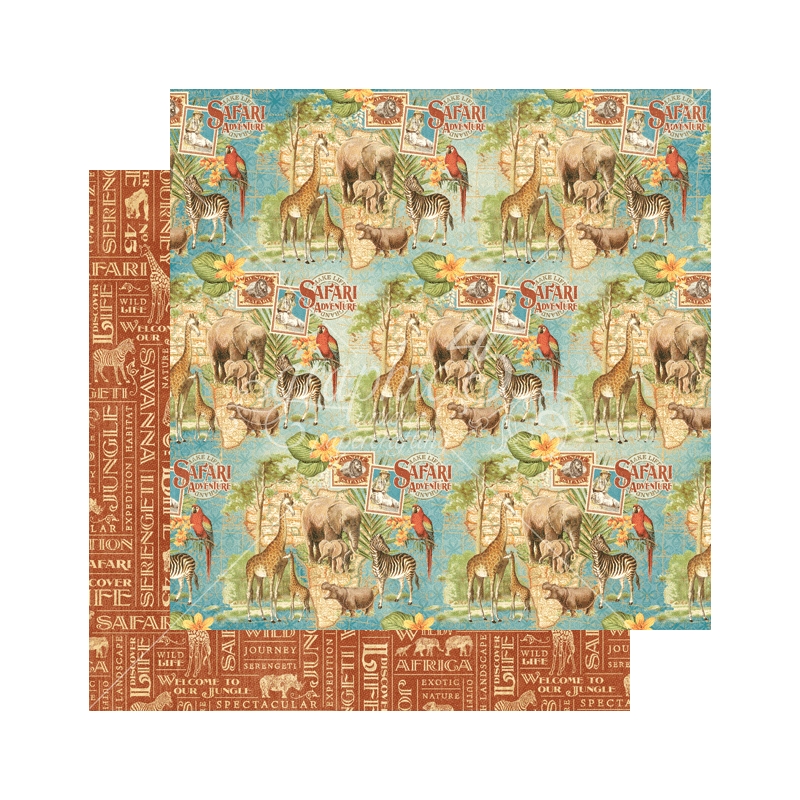 Graphic 45 - Safari - Creatures Great and Small 12"x12" Paper (x10 Sheets)