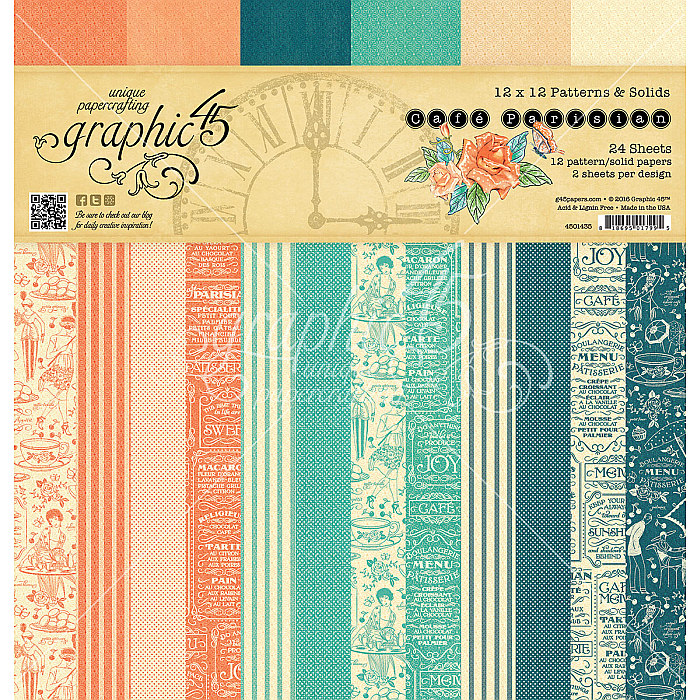 Graphic 45 - Cafe Parisian 12"x12" Patterns & Solids Pad