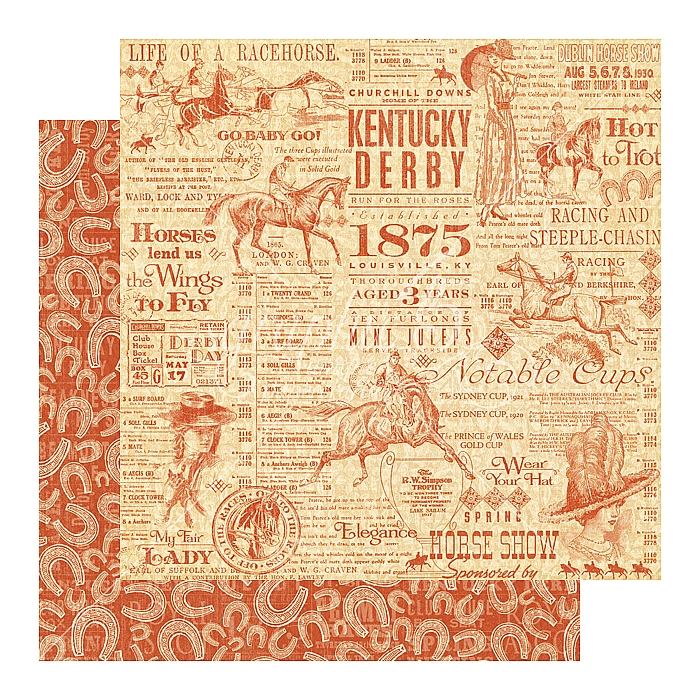 Graphic 45 - Off to the Races - Triple Crown 12"x12" Paper (x10 Sheets)