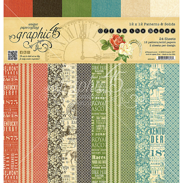 Graphic 45 - Off To The Races - 12"x12" Patterns & Solids Pad