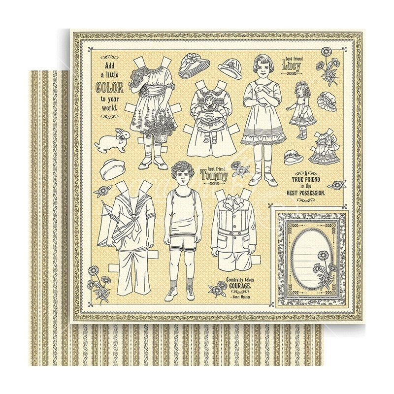 Graphic 45 - Penny's Paper Doll Family - Color Your World 12"x12" Paper (x10 Sheets)