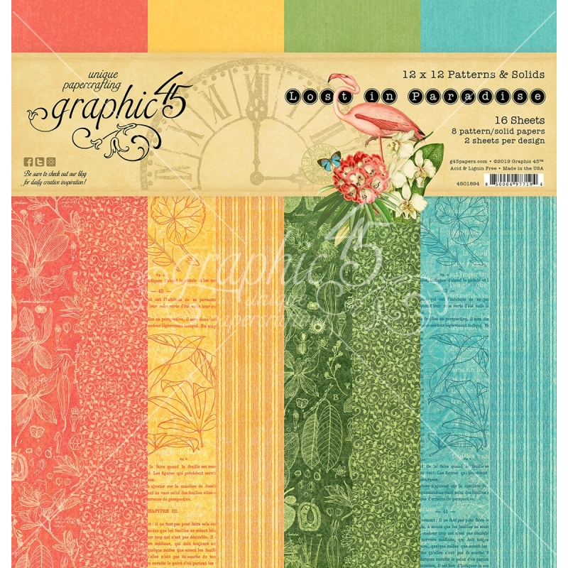 Graphic 45 - Lost in Paradise 12"x12" Patterns & Solids Pad