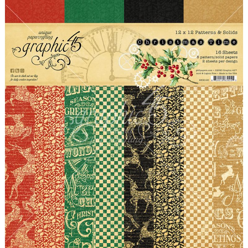 Graphic 45 - Christmas Time 12"x12" Patterns & Solids Pad