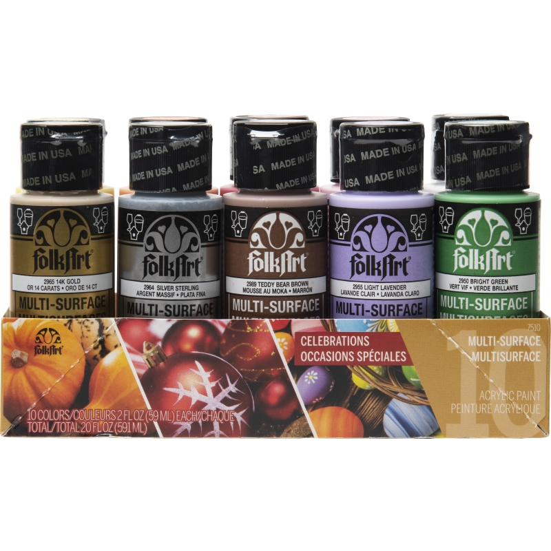 FolkArt Multi-Surface Satin - Celebration Paint Set (10 colours)