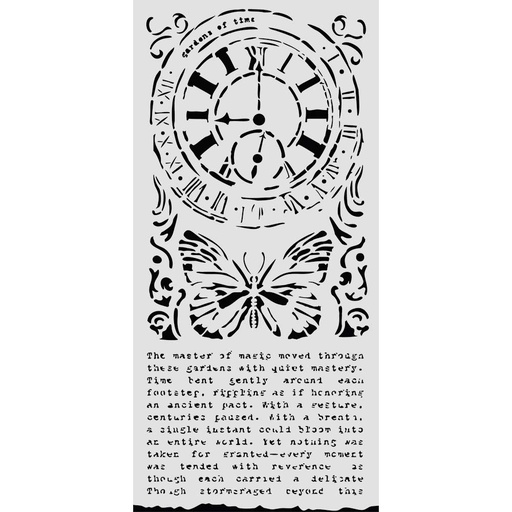 Stamperia - Gardens of Time - Clock and Butterfly Stencil (12x25cm)