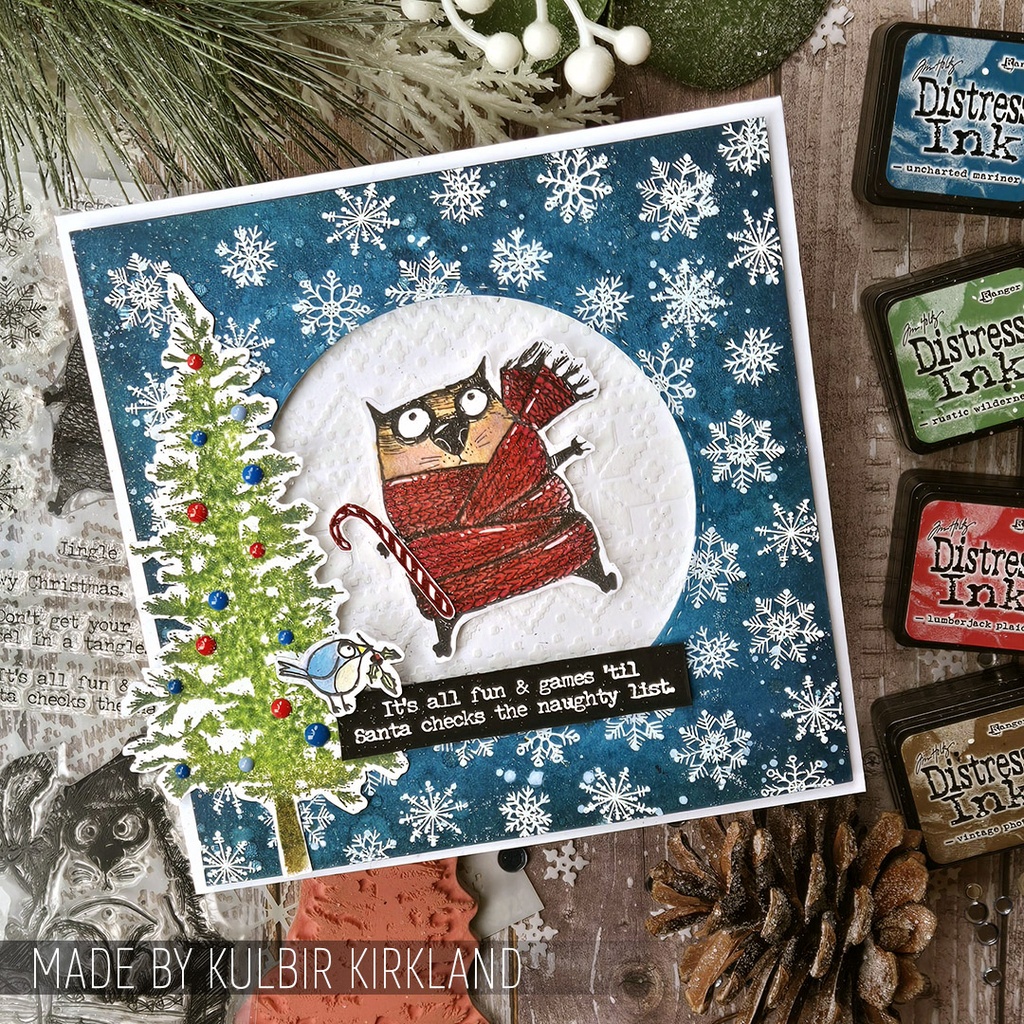 Tim Holtz Mixed-Media Stamps & Stencil Set - Snarky Cat Christmas