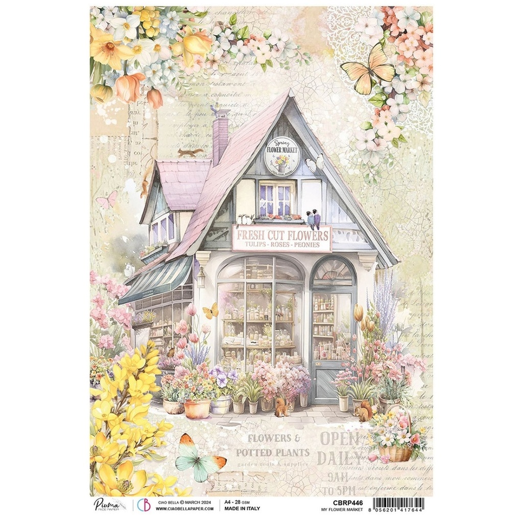 Ciao Bella Paper - My Flower Market A4 rice paper (SINGLE Sheet)