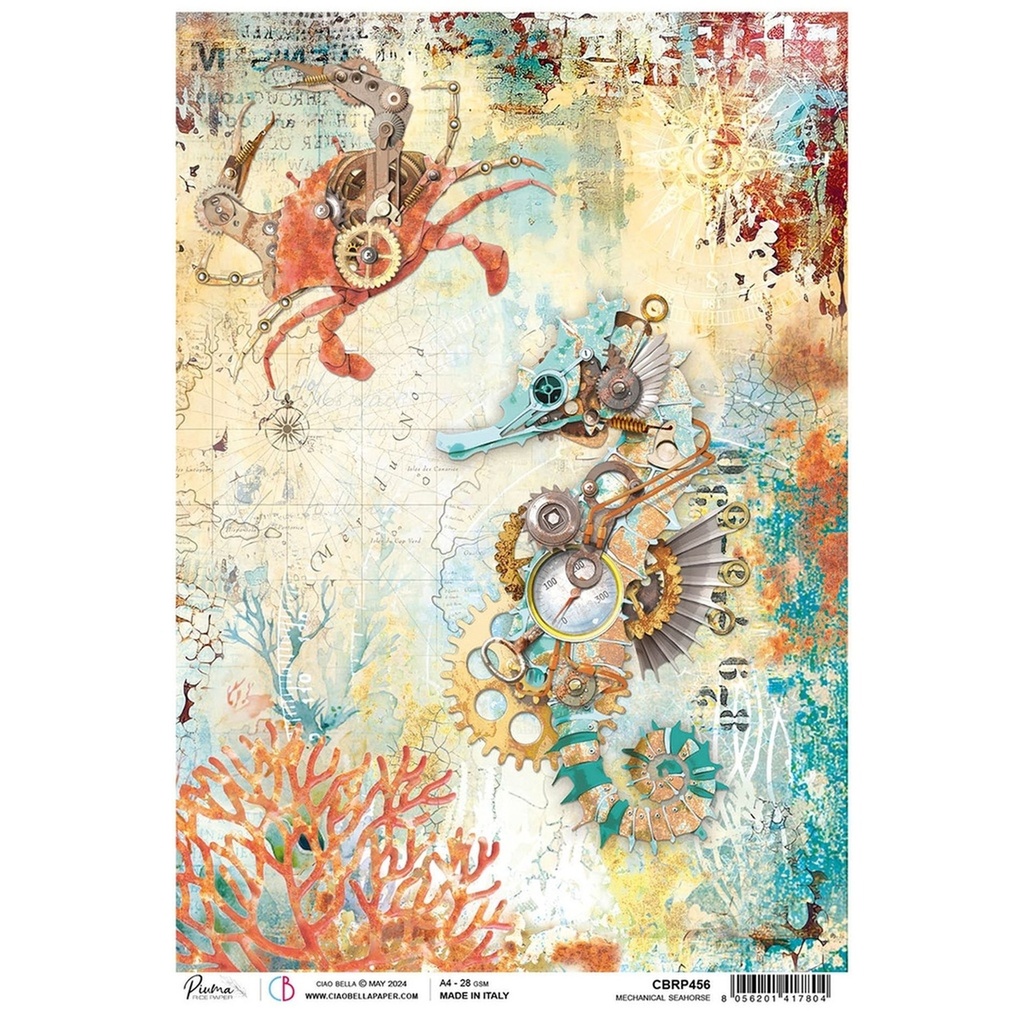 Ciao Bella Paper - Mechanical Seahorse A4 rice paper (SINGLE Sheet)