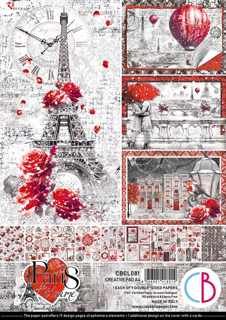Ciao Bella Paper - Paris Je t’aime - A4 Creative Pad A4 