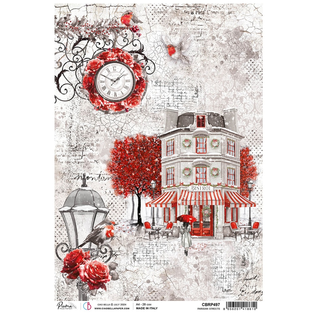 Ciao Bella Paper - Parisian Streets A4 rice paper (SINGLE Sheet)