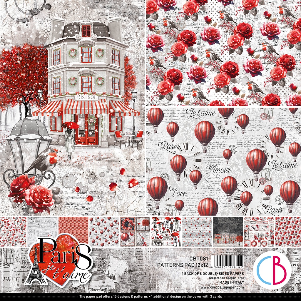 Ciao Bella Paper - Paris Je t’aime Patterns Pad (12"x12")