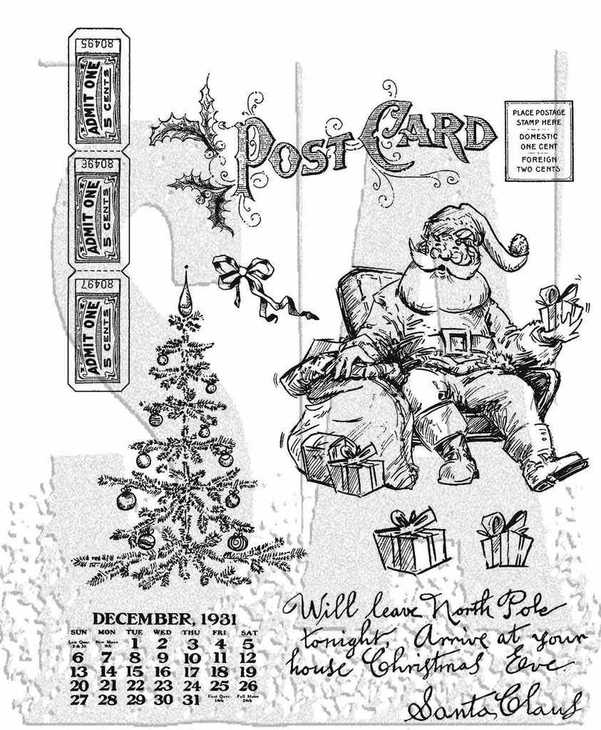 Tim Holtz - Stampers Anonymous Cling Stamps - Santa Visit