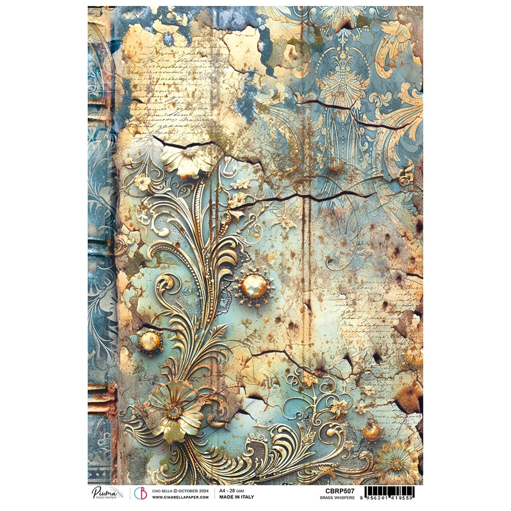 Ciao Bella Paper - Brass Whispers A4 rice paper (SINGLE Sheet)