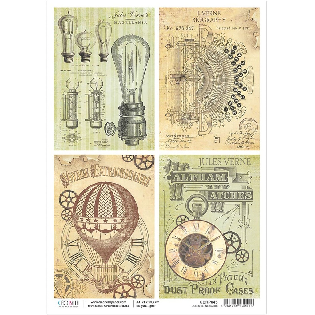 Ciao Bella Paper - Jules Verne Cards A4 rice paper (5 Pack)