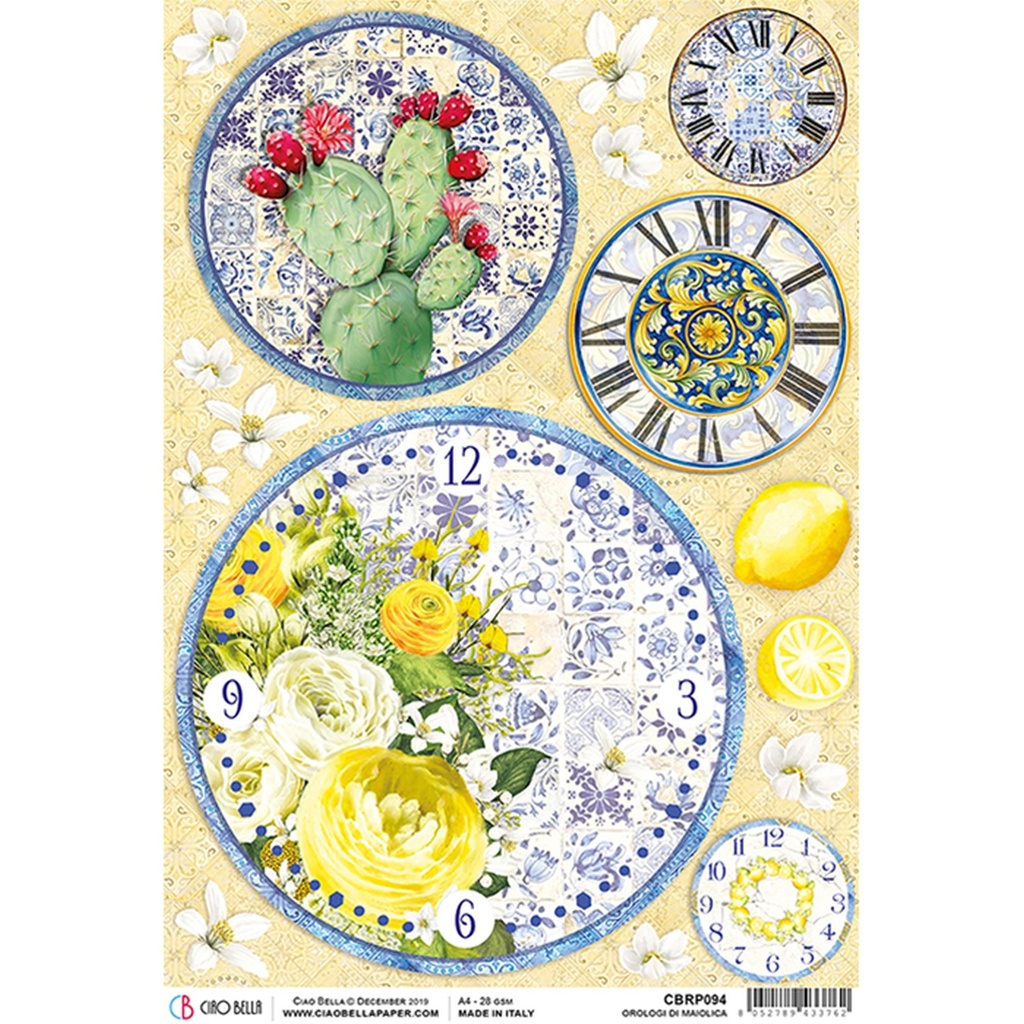 Ciao Bella Paper - Orologi Di Maiolica A4 rice paper (5 Pack)