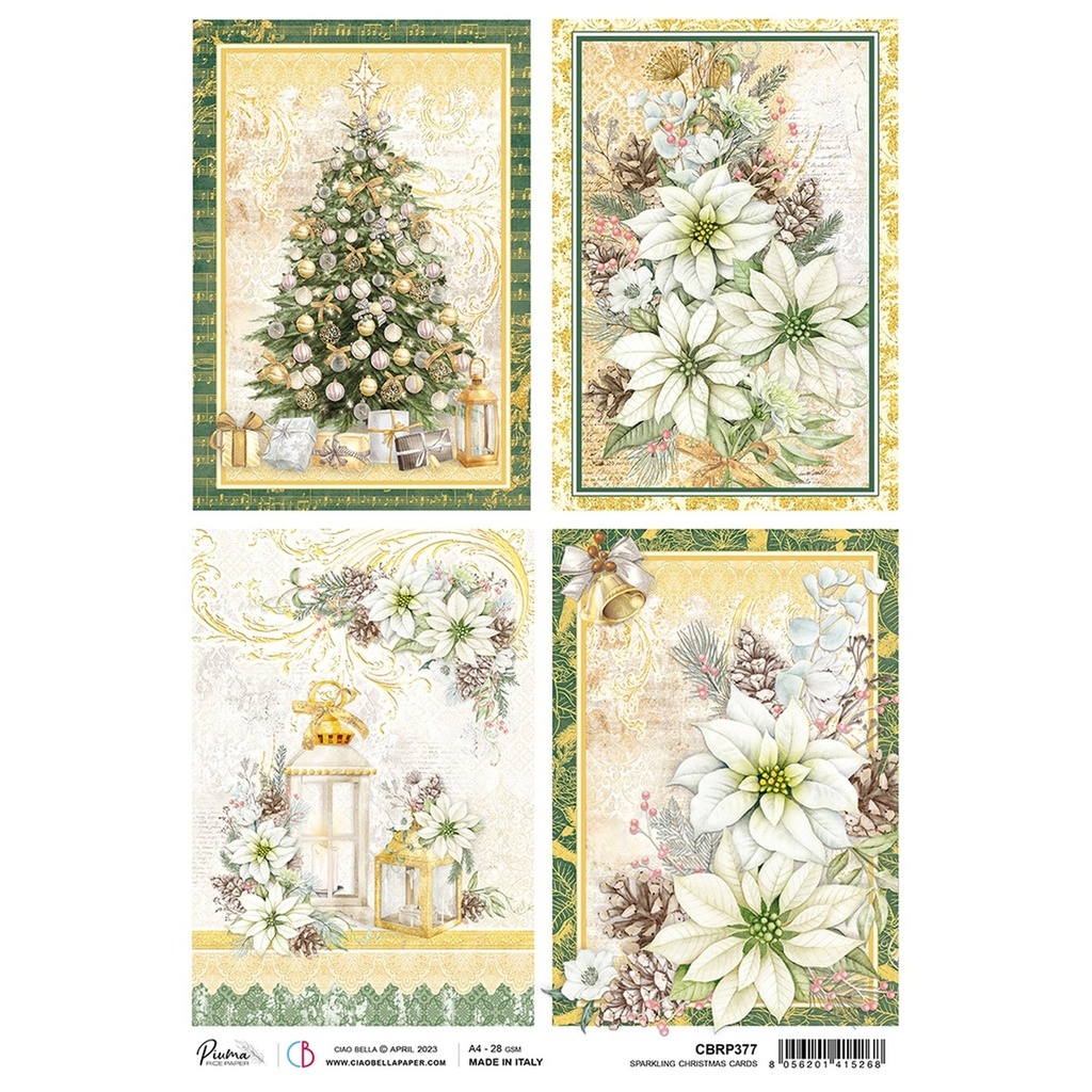 Ciao Bella Paper - Sparkling Christmas Cards A4 rice paper (5 Pack)
