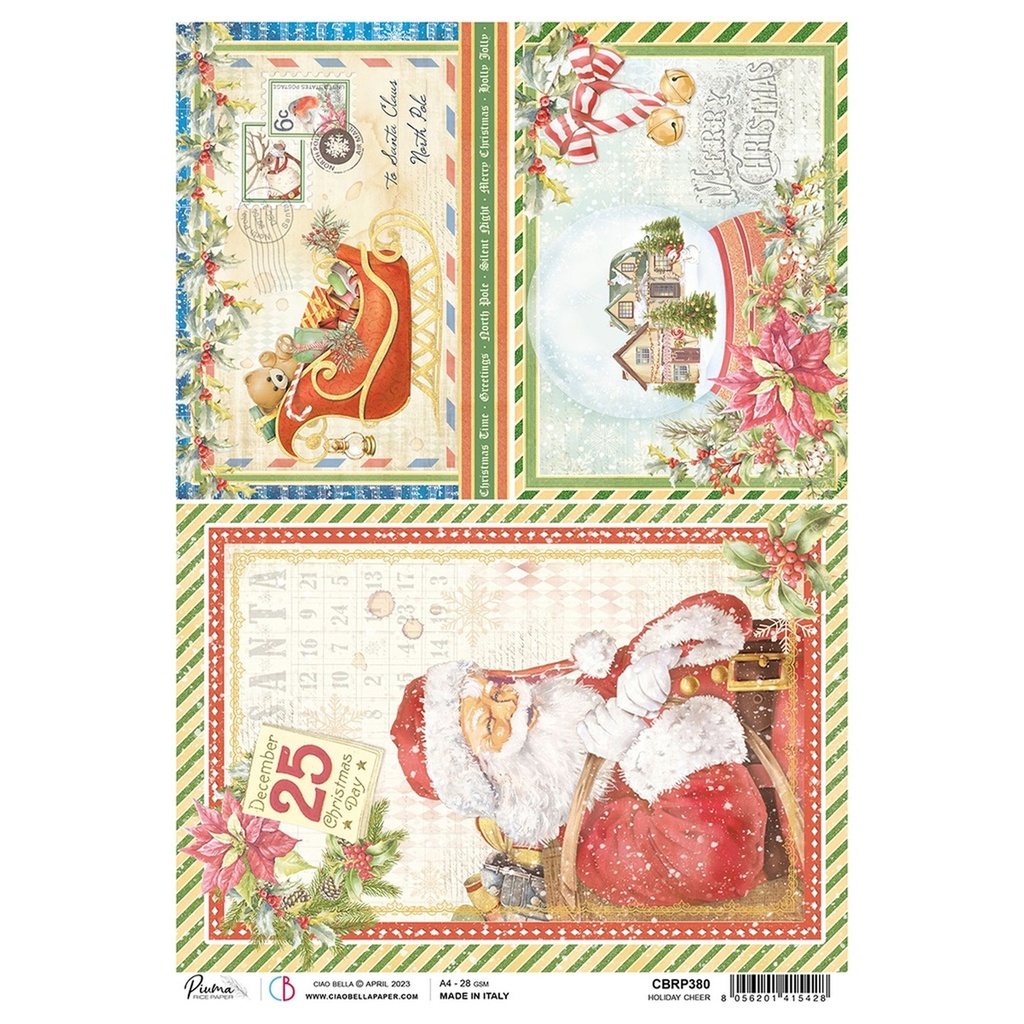 Ciao Bella Paper - Holiday Cheer A4 rice paper (5 Pack)