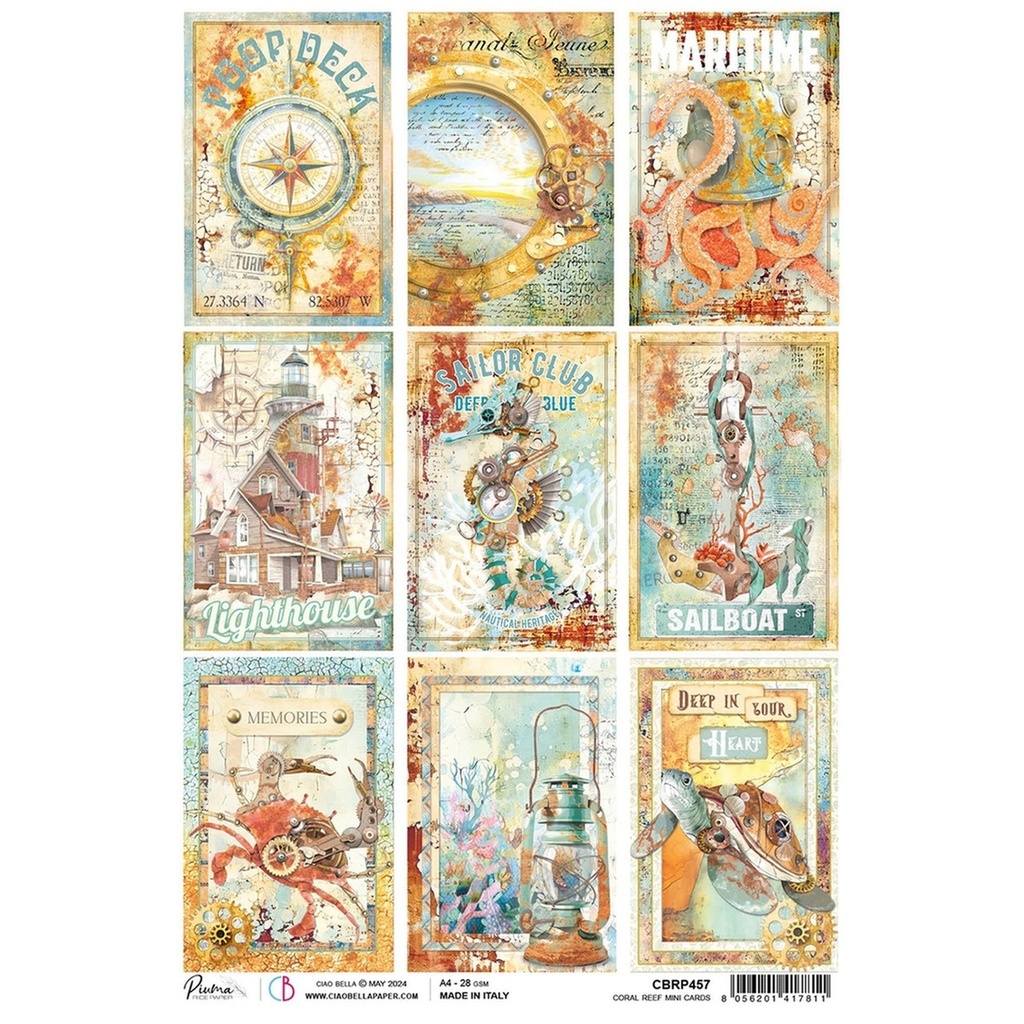 Ciao Bella Paper - Coral Reef Mini Cards A4 Rice Paper (5 pack)