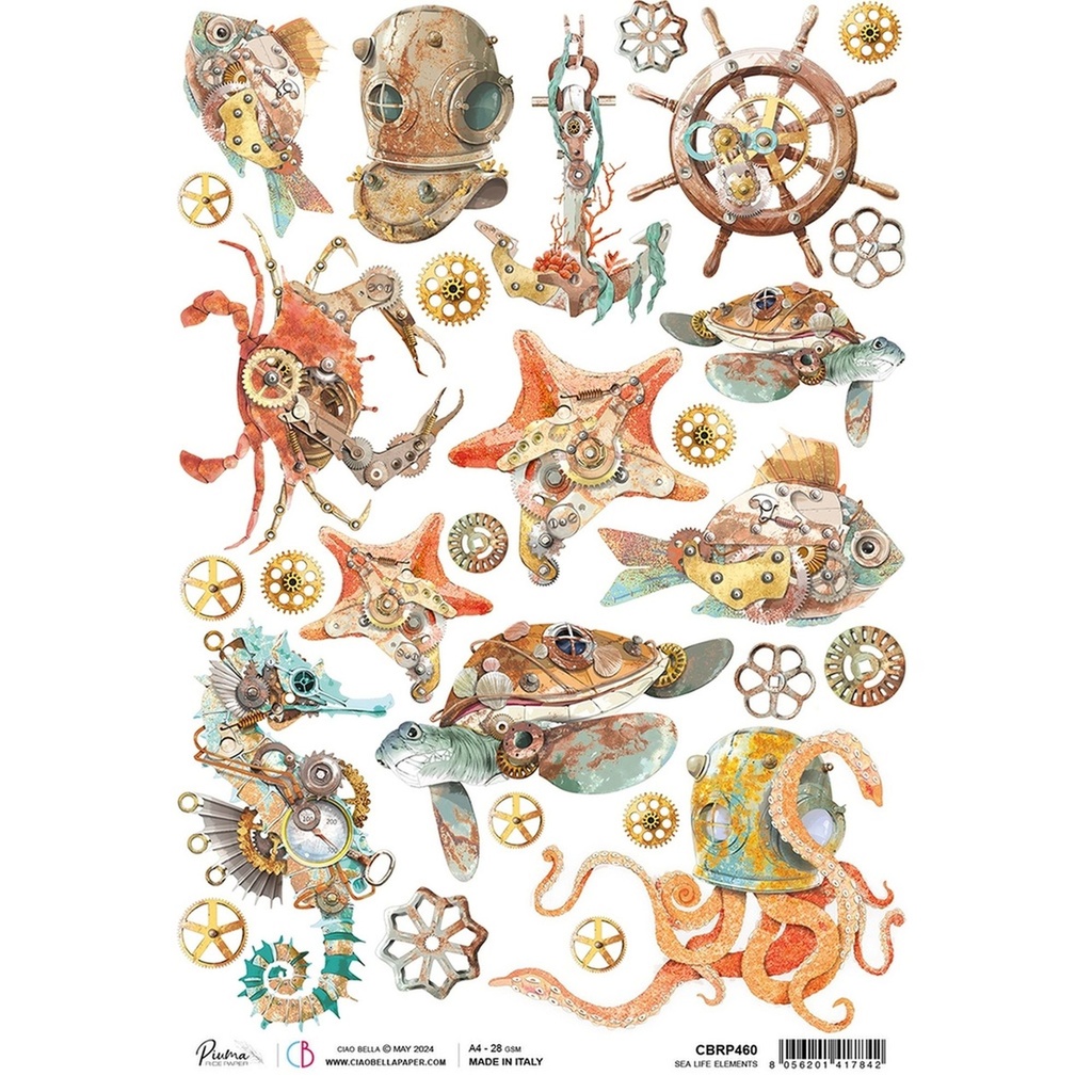 Ciao Bella Paper - Sea Life Elements A4 rice paper (5 Pack)