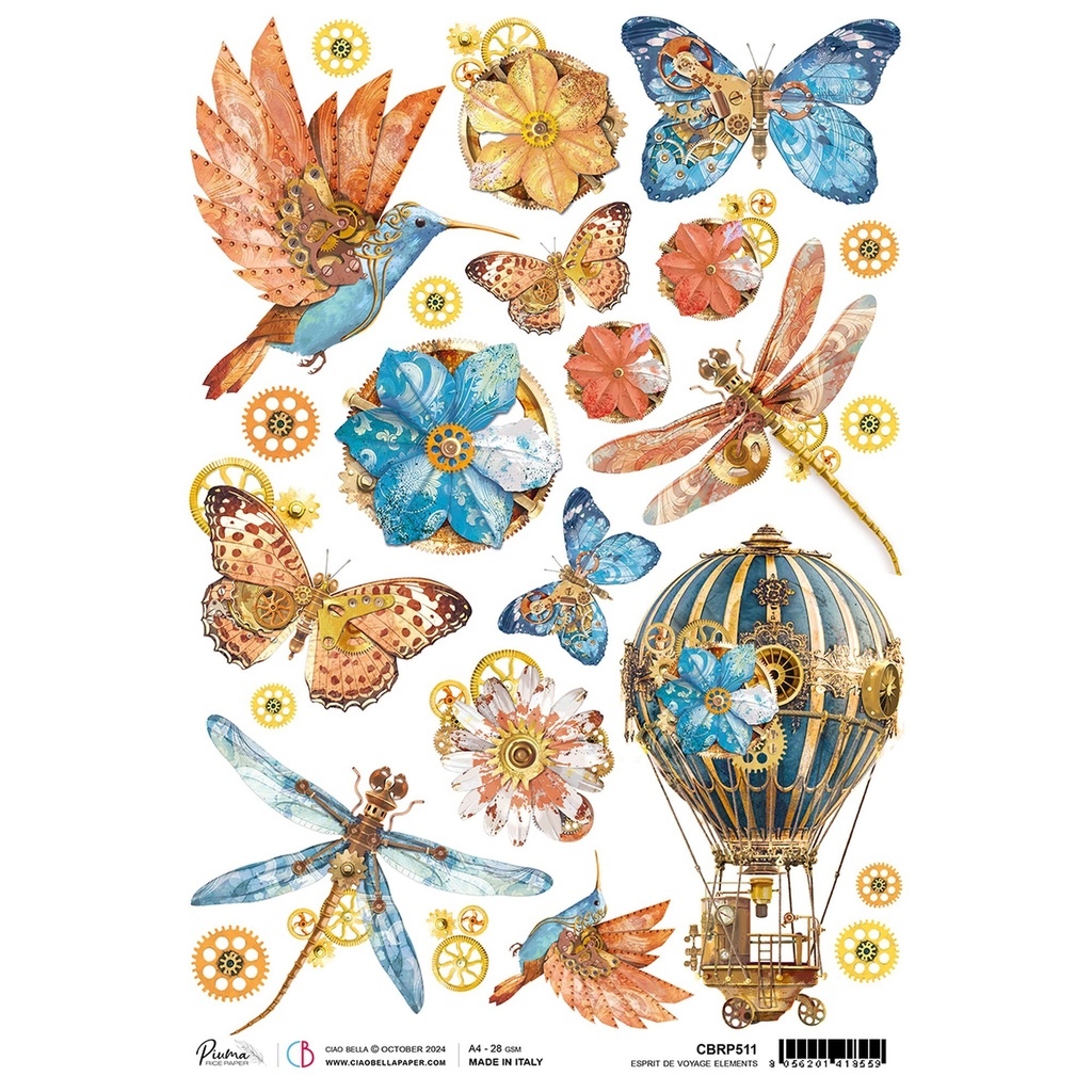 Ciao Bella Paper - Esprit De Voyage Elements A4 rice paper (5 Pack)