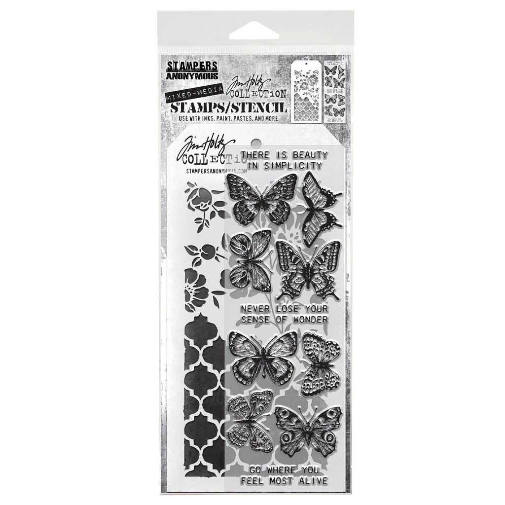 Tim Holtz Mixed-Media Stamps & Stencil Set - Flutter