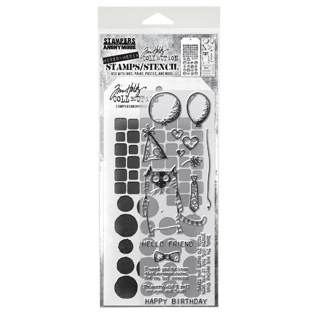 Tim Holtz Mixed-Media Stamps & Stencil Set - Snarky Cat