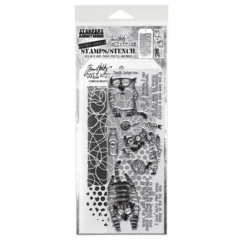 Tim Holtz Mixed-Media Stamps & Stencil Set - Snarky Cat 2