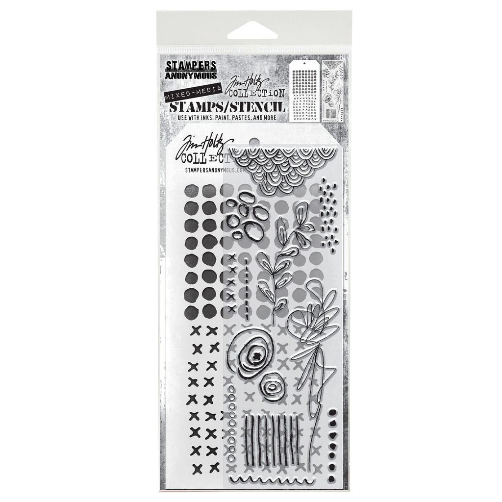 Tim Holtz Mixed-Media Stamps & Stencil Set #14 - Mini Media Marks