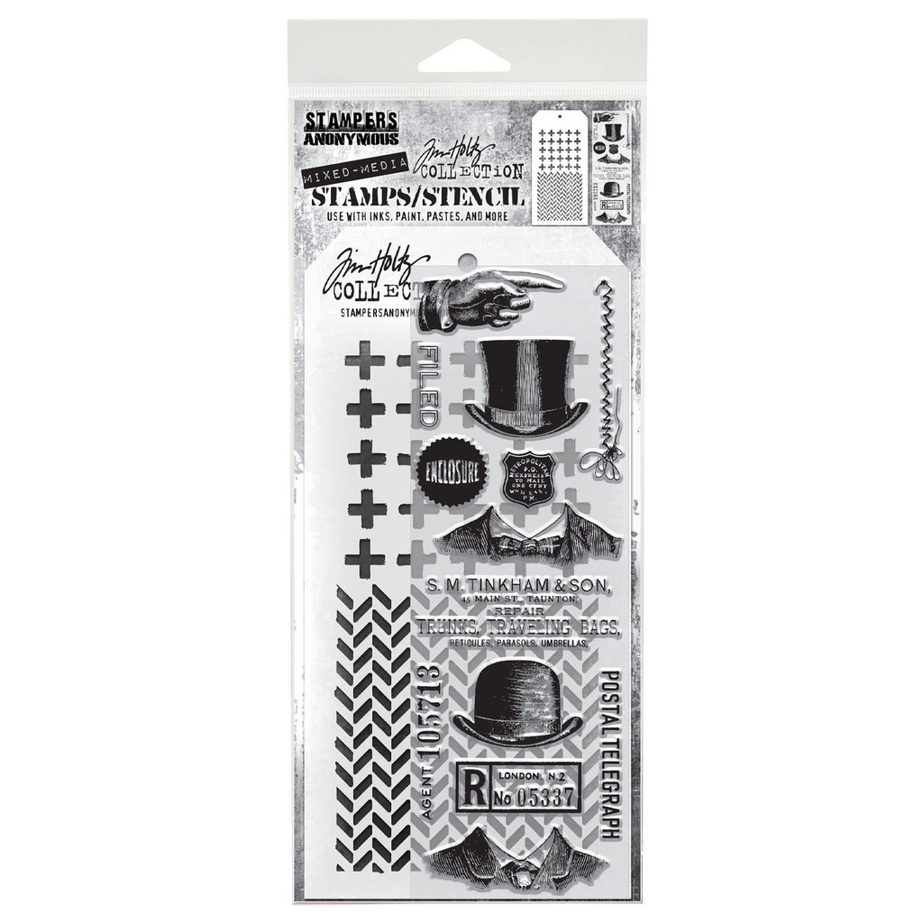 Tim Holtz Mixed-Media Stamps & Stencil Set #16 - Distinguished