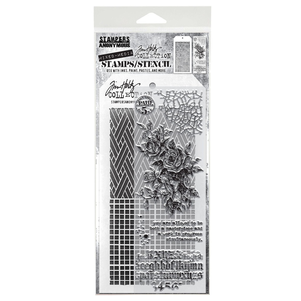 Tim Holtz Mixed-Media Stamps & Stencil Set #19 - Lady Rose