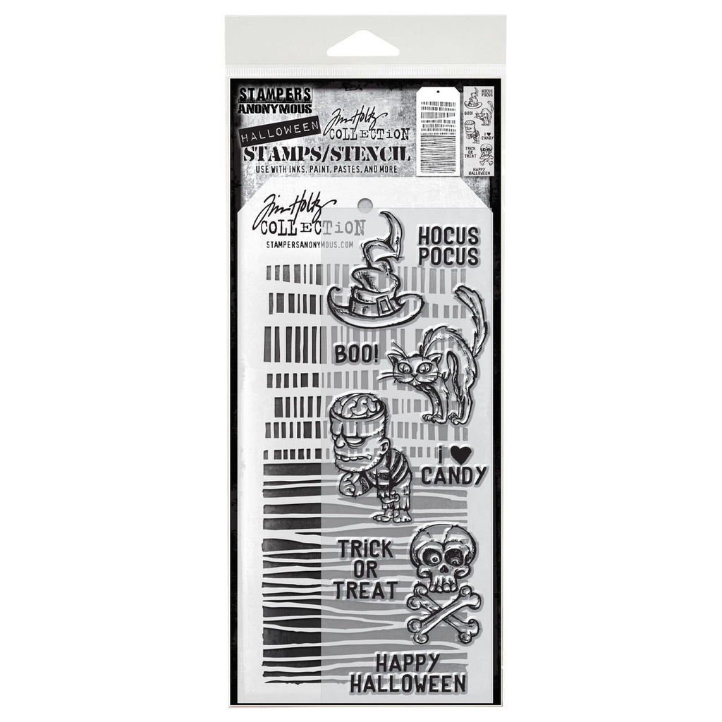 Tim Holtz Mixed-Media Stamps & Stencil Set - Scared Silly