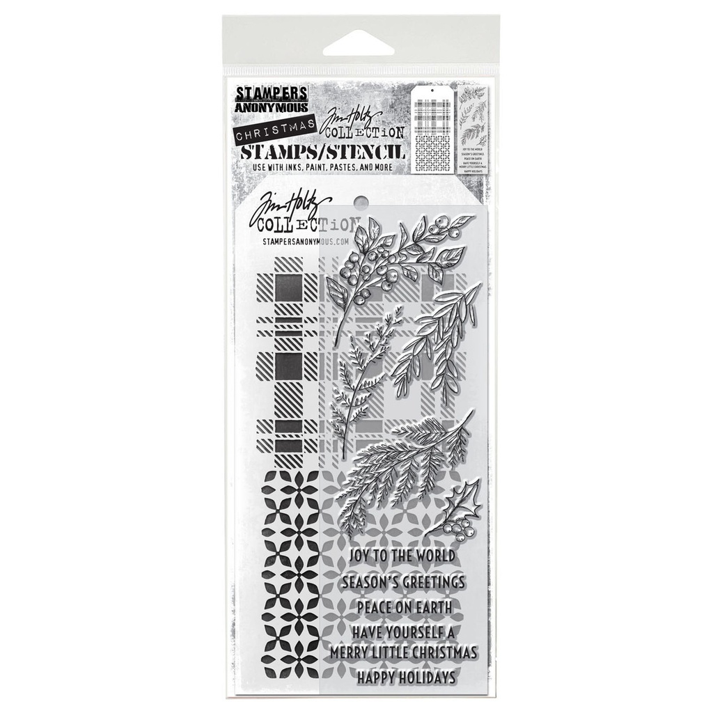Tim Holtz Mixed-Media Stamps & Stencil Set #32 - Sketchy Greenery
