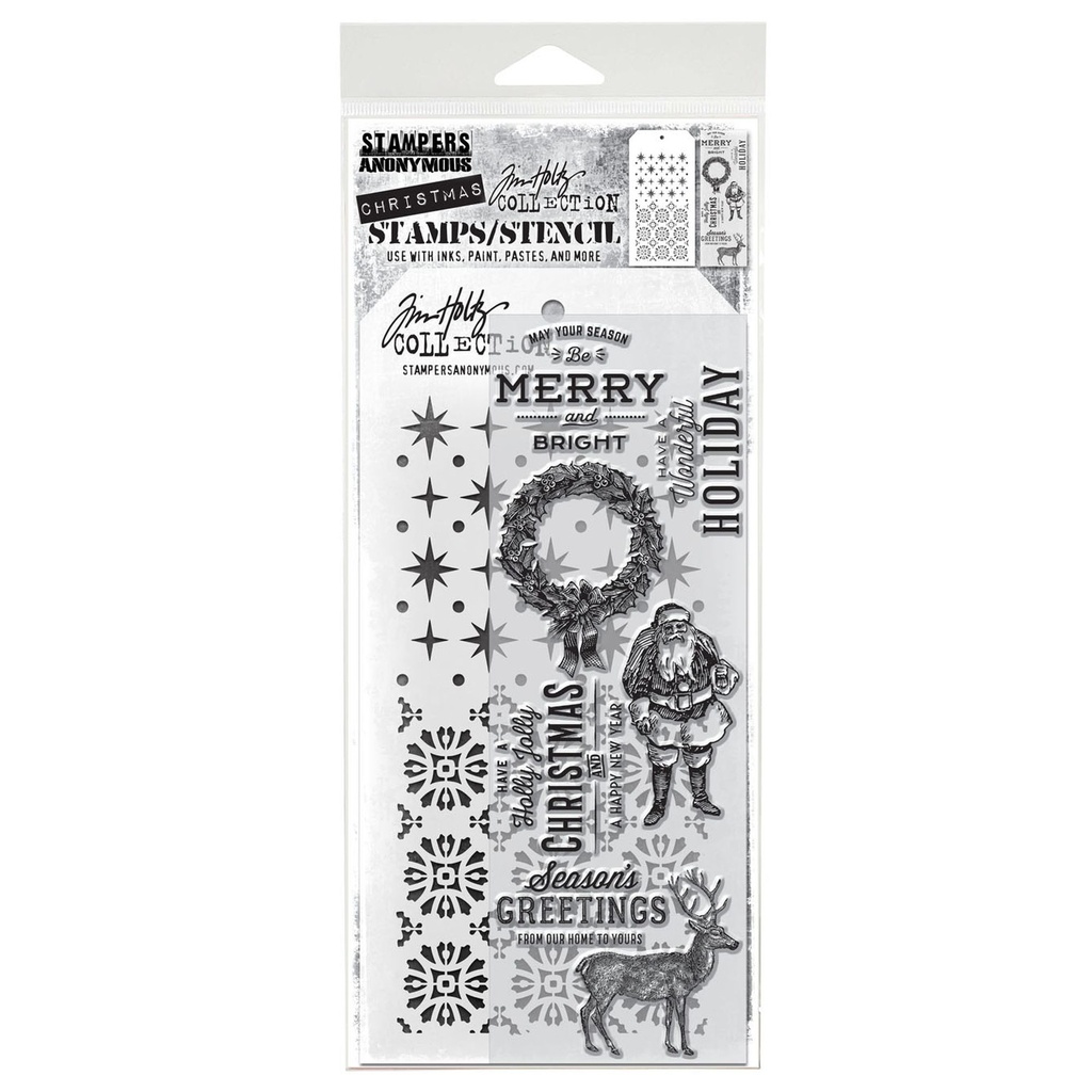 Tim Holtz Mixed-Media Stamps & Stencil Set - Festive Overlay