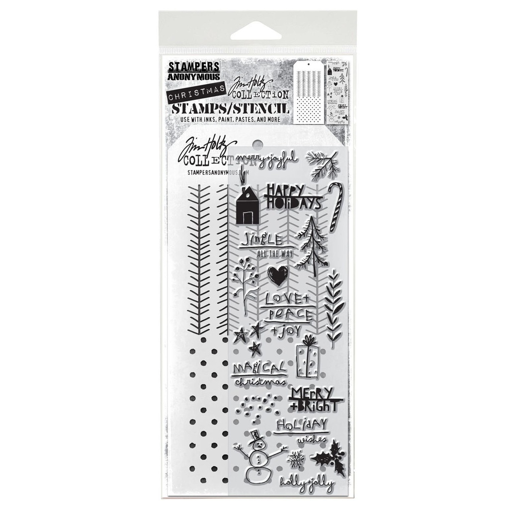 Tim Holtz Mixed-Media Stamps & Stencil Set #36 - Seasonal Scribbles