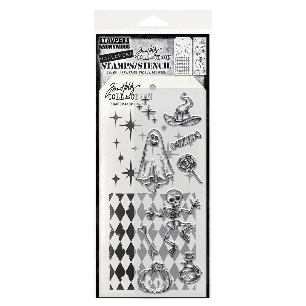 Tim Holtz Mixed-Media Stamps & Stencil Set #45 - Halloween Doodles