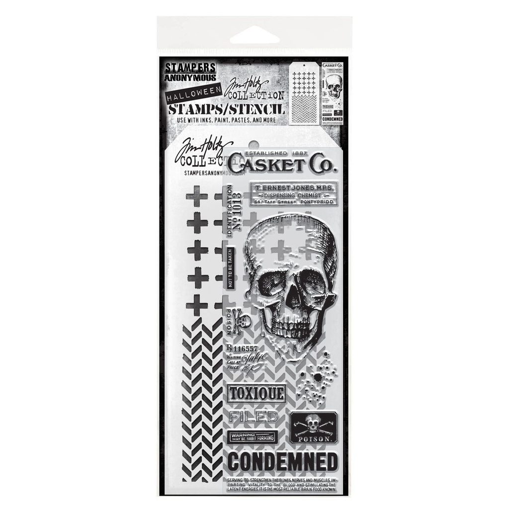 Tim Holtz Mixed-Media Stamps & Stencil Set #48 - Rest in Peace