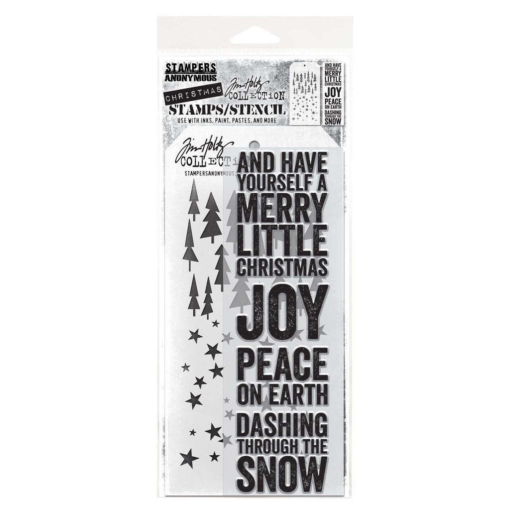 Tim Holtz Mixed-Media Stamps & Stencil Set - Bold Tidings