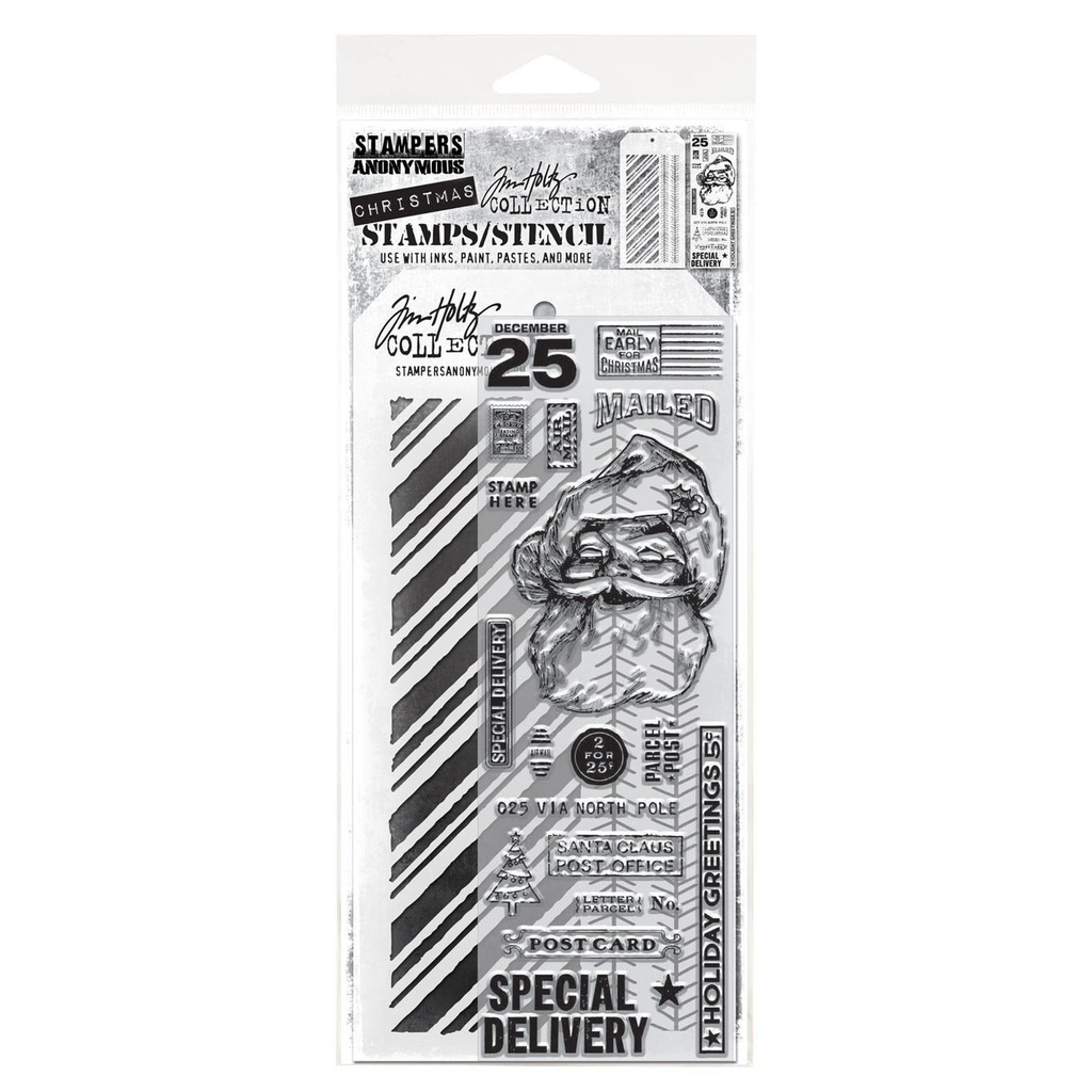 Tim Holtz Mixed-Media Stamps & Stencil Set #54 - Jolly Santa