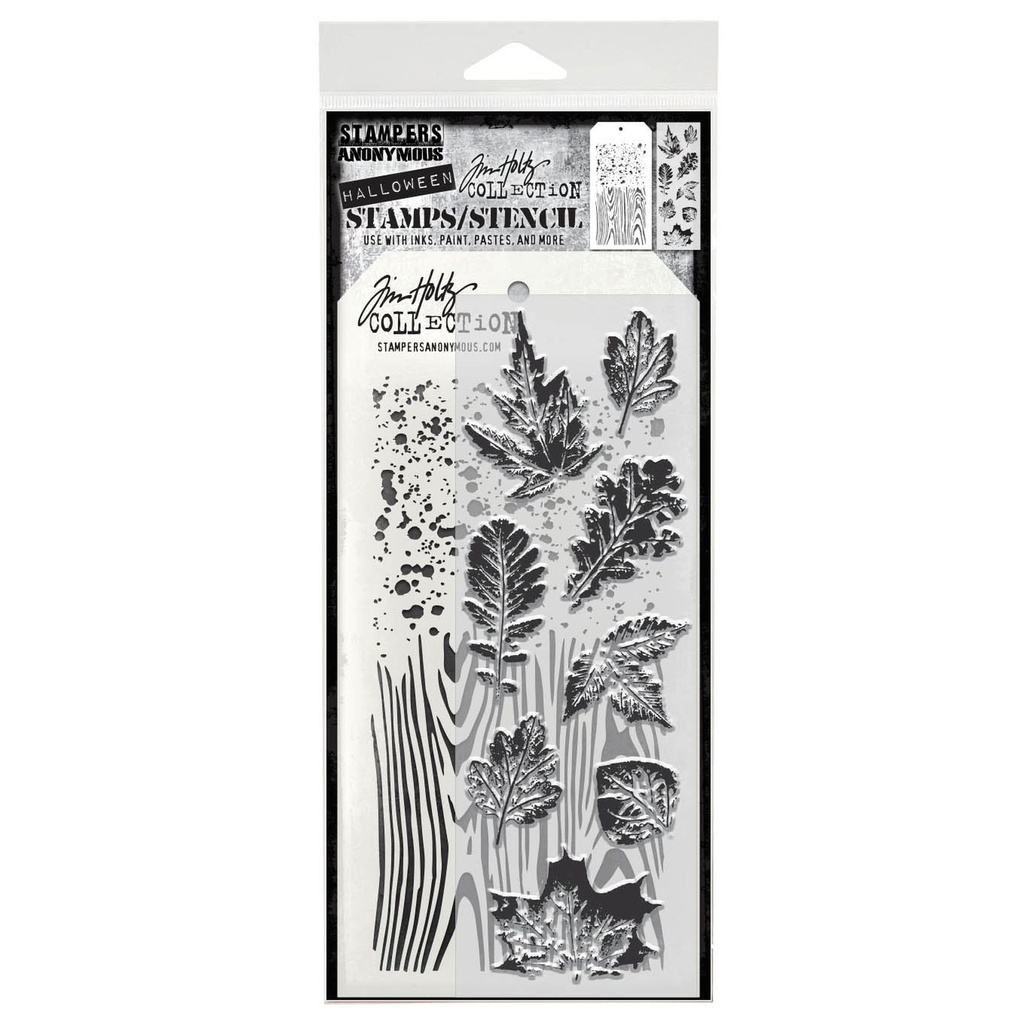 Tim Holtz Mixed-Media Stamps & Stencil Set #67 - Leaf Prints