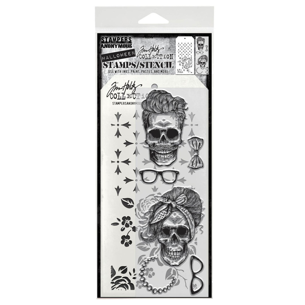 Tim Holtz Mixed-Media Stamps & Stencil Set - Wicked Hipsters