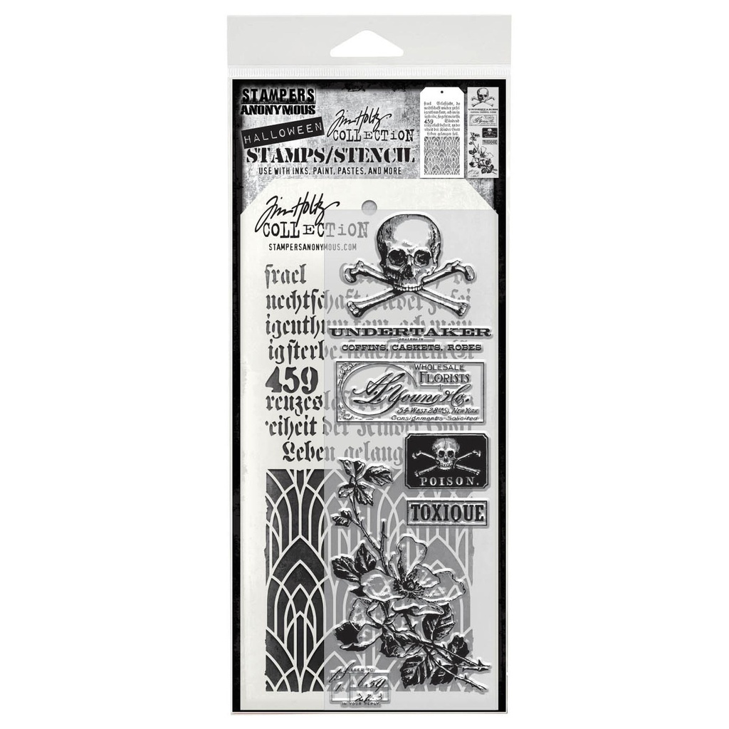 Tim Holtz Mixed-Media Stamps & Stencil Set - Rest In Peace