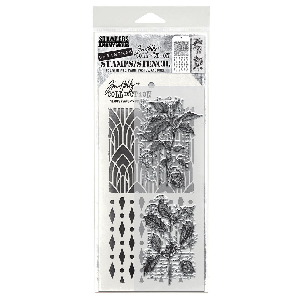 Tim Holtz Mixed-Media Stamps & Stencil Set #75 - Festive Collage